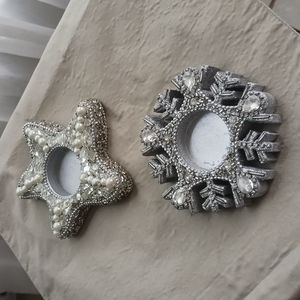 Festive, bright beaded candle holders.